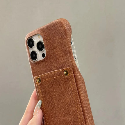 For iPhone 16 Pro Max Case Card Holder Jeans Cloth Texture PU Leather Back Cover