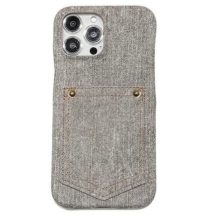 For iPhone 16 Pro Max Case Card Holder Jeans Cloth Texture PU Leather Back Cover - Grey