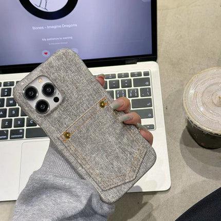 For iPhone 16 Pro Max Case Card Holder Jeans Cloth Texture PU Leather Back Cover