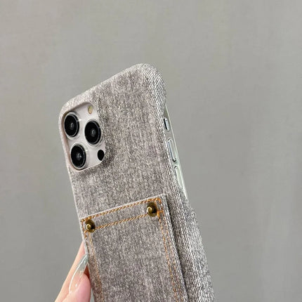 For iPhone 16 Pro Max Case Card Holder Jeans Cloth Texture PU Leather Back Cover