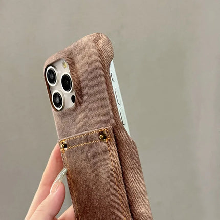 For iPhone 16 Pro Case Card Holder Jeans Cloth Texture PU Leather Back Cover
