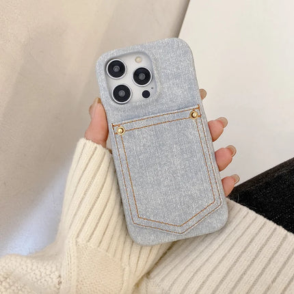 For iPhone 16 Pro Case Card Holder Jeans Cloth Texture PU Leather Back Cover
