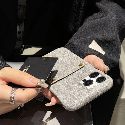 For iPhone 16 Pro Case Card Holder Jeans Cloth Texture PU Leather Back Cover