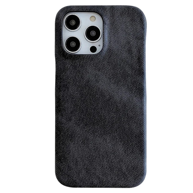 For iPhone 16 Pro Max Case Jeans Cloth Texture PU Leather + PET Back Cover - Black