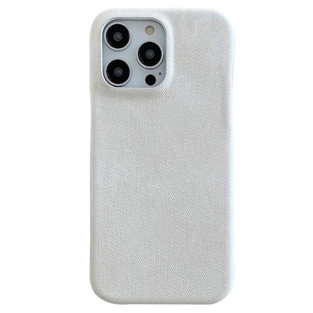 For iPhone 16 Pro Max Case Jeans Cloth Texture PU Leather + PET Back Cover - White