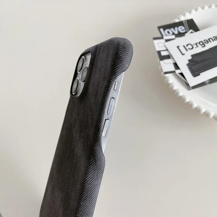 For iPhone 16 Pro Case Jeans Cloth Texture PU Leather + PET Back Cover