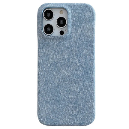 For iPhone 16 Pro Case Jeans Cloth Texture PU Leather + PET Back Cover - Baby Blue