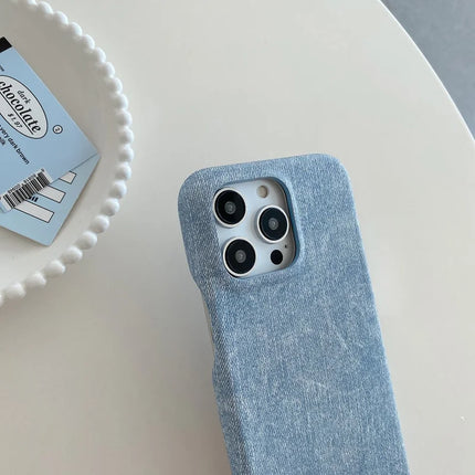 For iPhone 16 Pro Case Jeans Cloth Texture PU Leather + PET Back Cover