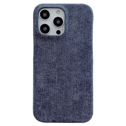 For iPhone 16 Pro Case Jeans Cloth Texture PU Leather + PET Back Cover - Dark Blue
