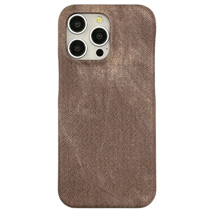 For iPhone 16 Pro Case Jeans Cloth Texture PU Leather + PET Back Cover - Light Brown