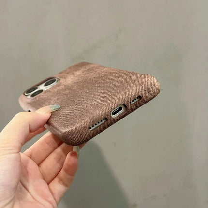 For iPhone 16 Pro Case Jeans Cloth Texture PU Leather + PET Back Cover