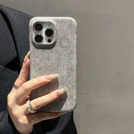 For iPhone 16 Pro Case Jeans Cloth Texture PU Leather + PET Back Cover