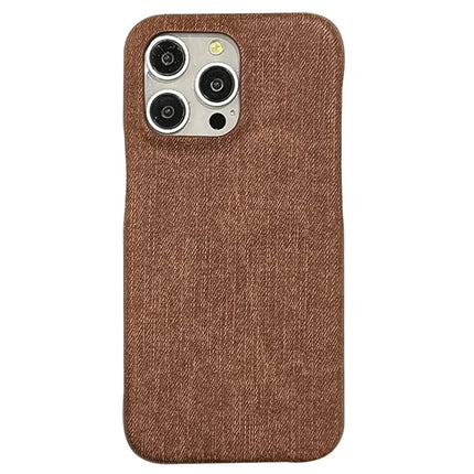 For iPhone 16 Pro Case Jeans Cloth Texture PU Leather + PET Back Cover - Dark Brown