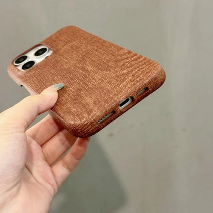 For iPhone 16 Pro Case Jeans Cloth Texture PU Leather + PET Back Cover