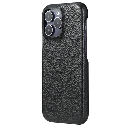 For iPhone 15 Pro Max Case Litchi Texture PU Leather PET Phone Back Cover - Black