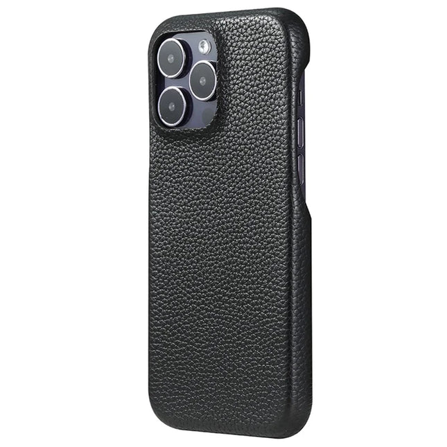 For iPhone 16 Pro Case Litchi Texture PU Leather PET Phone Back Cover - Black