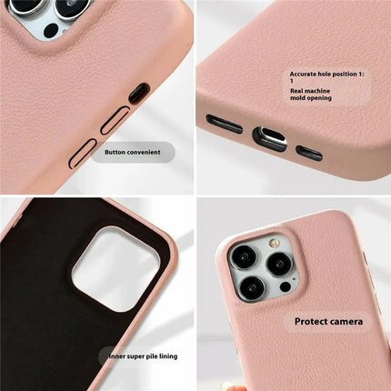 For iPhone 16 Pro Max Phone Case Skin Touch Litchi Texture Leather Coated PET Mobile Cover