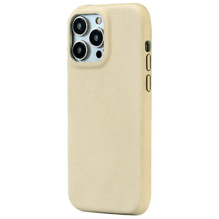 For iPhone 16 Pro Max Phone Case Skin Touch Litchi Texture Leather Coated PET Mobile Cover - Beige