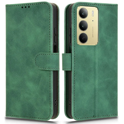 For Realme C75 Leather Case Skin Feel Anti Drop Wallet Flip Phone Cover - Green