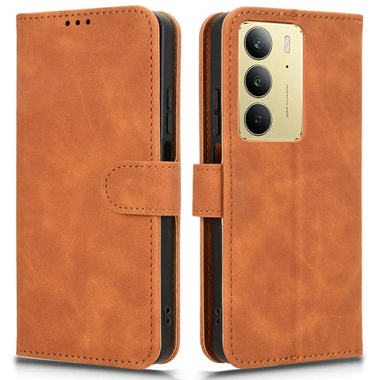 For Realme C75 Leather Case Skin Feel Anti Drop Wallet Flip Phone Cover - Brown
