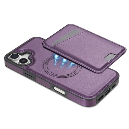 For iPhone 16 Case Compatible with MagSafe Detachable Card Holder Kickstand Leather Phone Back Cover