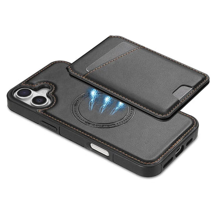 For iPhone 16 Plus Case Compatible with MagSafe Detachable Card Holder Kickstand Leather Phone Back Cover