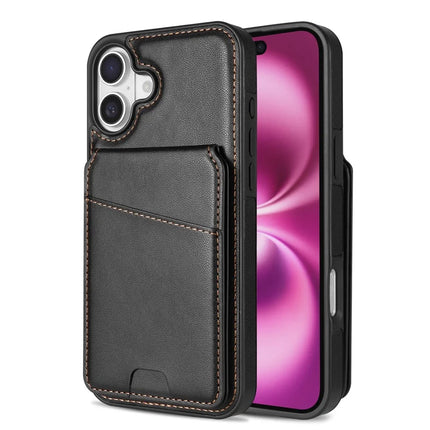 For iPhone 16 Plus Case Compatible with MagSafe Detachable Card Holder Kickstand Leather Phone Back Cover