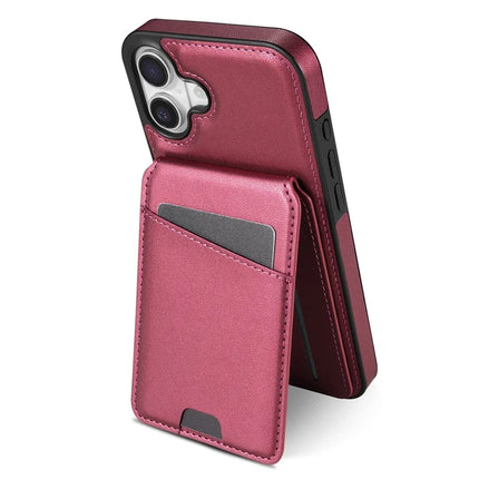 For iPhone 16 Plus Case Compatible with MagSafe Detachable Card Holder Kickstand Leather Phone Back Cover