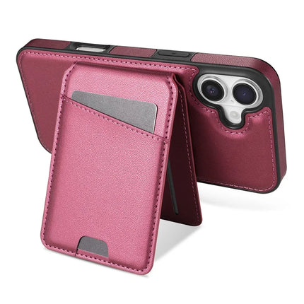 For iPhone 16 Plus Case Compatible with MagSafe Detachable Card Holder Kickstand Leather Phone Back Cover