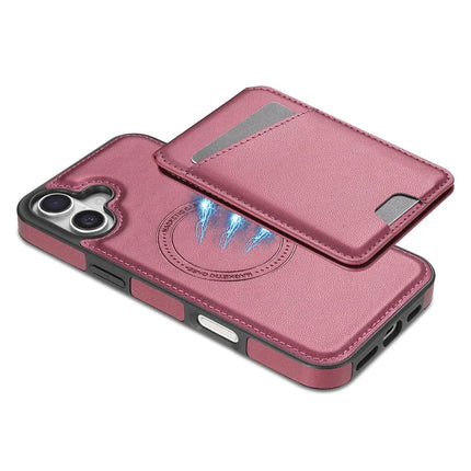 For iPhone 16 Plus Case Compatible with MagSafe Detachable Card Holder Kickstand Leather Phone Back Cover