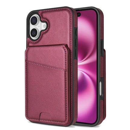 For iPhone 16 Plus Case Compatible with MagSafe Detachable Card Holder Kickstand Leather Phone Back Cover