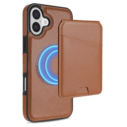For iPhone 16 Plus Case Compatible with MagSafe Detachable Card Holder Kickstand Leather Phone Back Cover - Brown