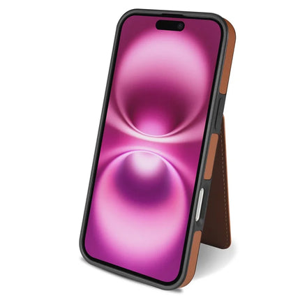 For iPhone 16 Plus Case Compatible with MagSafe Detachable Card Holder Kickstand Leather Phone Back Cover