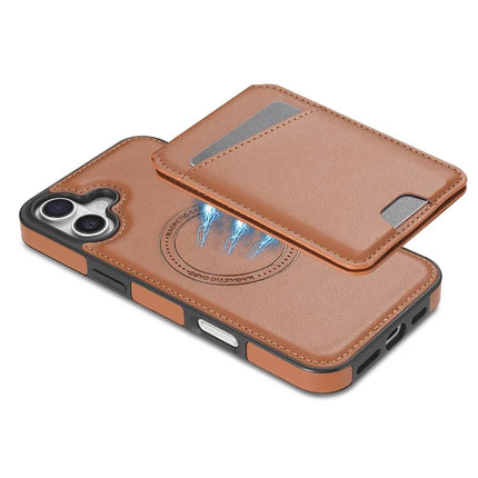 For iPhone 16 Plus Case Compatible with MagSafe Detachable Card Holder Kickstand Leather Phone Back Cover
