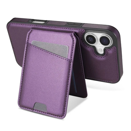 For iPhone 16 Plus Case Compatible with MagSafe Detachable Card Holder Kickstand Leather Phone Back Cover