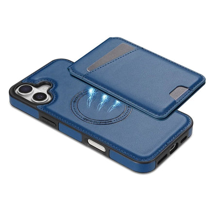 For iPhone 16 Plus Case Compatible with MagSafe Detachable Card Holder Kickstand Leather Phone Back Cover