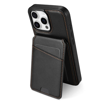 For iPhone 16 Pro Max Case Compatible with MagSafe Detachable Card Holder Kickstand Leather Phone Back Cover