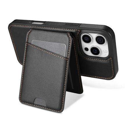 For iPhone 16 Pro Max Case Compatible with MagSafe Detachable Card Holder Kickstand Leather Phone Back Cover