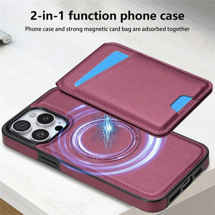 For iPhone 16 Pro Max Case Compatible with MagSafe Detachable Card Holder Kickstand Leather Phone Back Cover