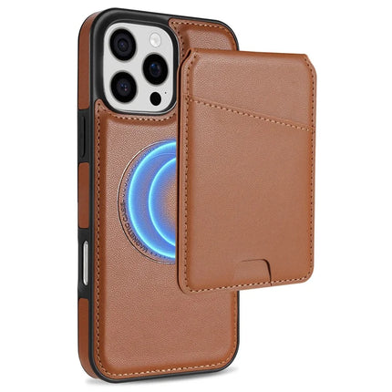 For iPhone 16 Pro Max Case Compatible with MagSafe Detachable Card Holder Kickstand Leather Phone Back Cover - Brown