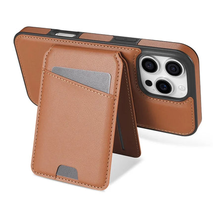 For iPhone 16 Pro Max Case Compatible with MagSafe Detachable Card Holder Kickstand Leather Phone Back Cover