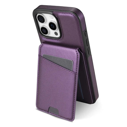 For iPhone 16 Pro Max Case Compatible with MagSafe Detachable Card Holder Kickstand Leather Phone Back Cover