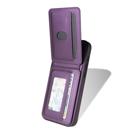For iPhone 16 Pro Max Case Compatible with MagSafe Detachable Card Holder Kickstand Leather Phone Back Cover