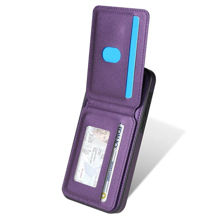 For iPhone 15 Pro Max Case Compatible with MagSafe Detachable Card Holder Kickstand Leather Phone Back Cover