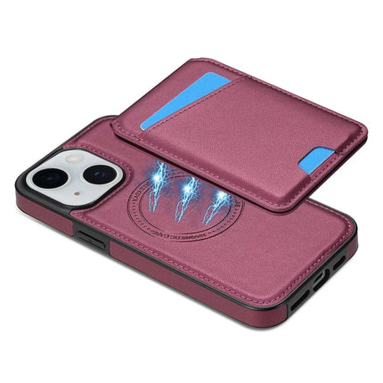 For iPhone 13 Case Compatible with MagSafe Detachable Card Holder Kickstand Leather Phone Back Cover