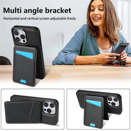 For iPhone 13 Pro Max Case Compatible with MagSafe Detachable Card Holder Kickstand Leather Phone Back Cover