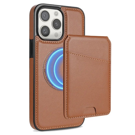 For iPhone 13 Pro Max Case Compatible with MagSafe Detachable Card Holder Kickstand Leather Phone Back Cover - Brown