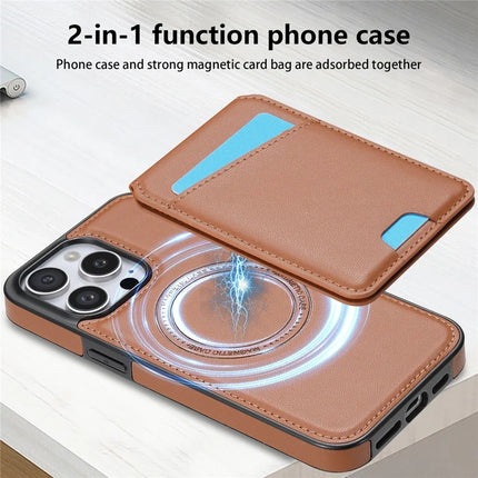 For iPhone 13 Pro Max Case Compatible with MagSafe Detachable Card Holder Kickstand Leather Phone Back Cover