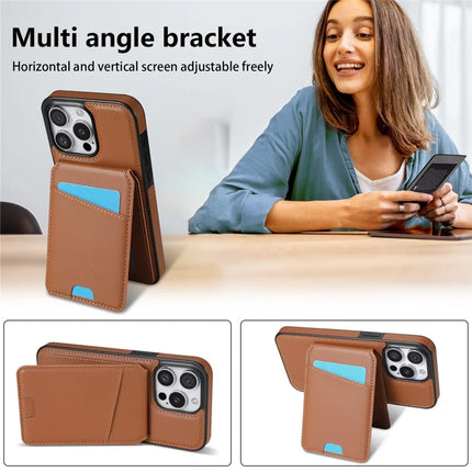 For iPhone 13 Pro Max Case Compatible with MagSafe Detachable Card Holder Kickstand Leather Phone Back Cover