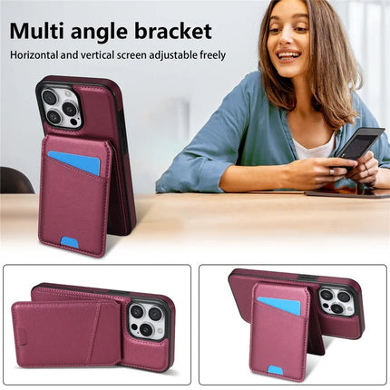 For iPhone 13 Pro Max Case Compatible with MagSafe Detachable Card Holder Kickstand Leather Phone Back Cover